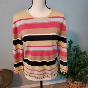 Vintage Carlisle silk striped colorful long sleeve sweater in women's Large